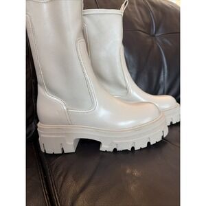 H&M Boots Women US 5 EU 36 Taupe Faux Leather Chunky Knee High Waterproof EUC